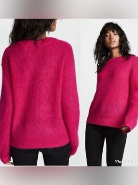 A.L.C. ALC Riva Mohair Blend Bright Magenta Fuchsia Crewneck Fuzzy Sweater Large